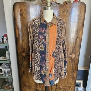 Johnny Was Brown and Orange Patchwork Men's Shirt